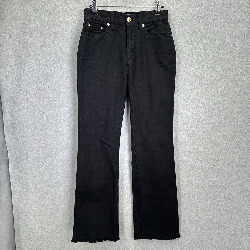 Tory Burch‎ Womens Boot-Cut Denim Pants Raw Hem LogoGold Buttons 73396 Size 25